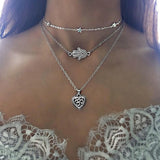 RAVIMOUR 19Style Boho Necklaces for Women Vintage Gold Silver Chain Long Moon Statement Necklace Pendant Bohemian Choker Jewelry